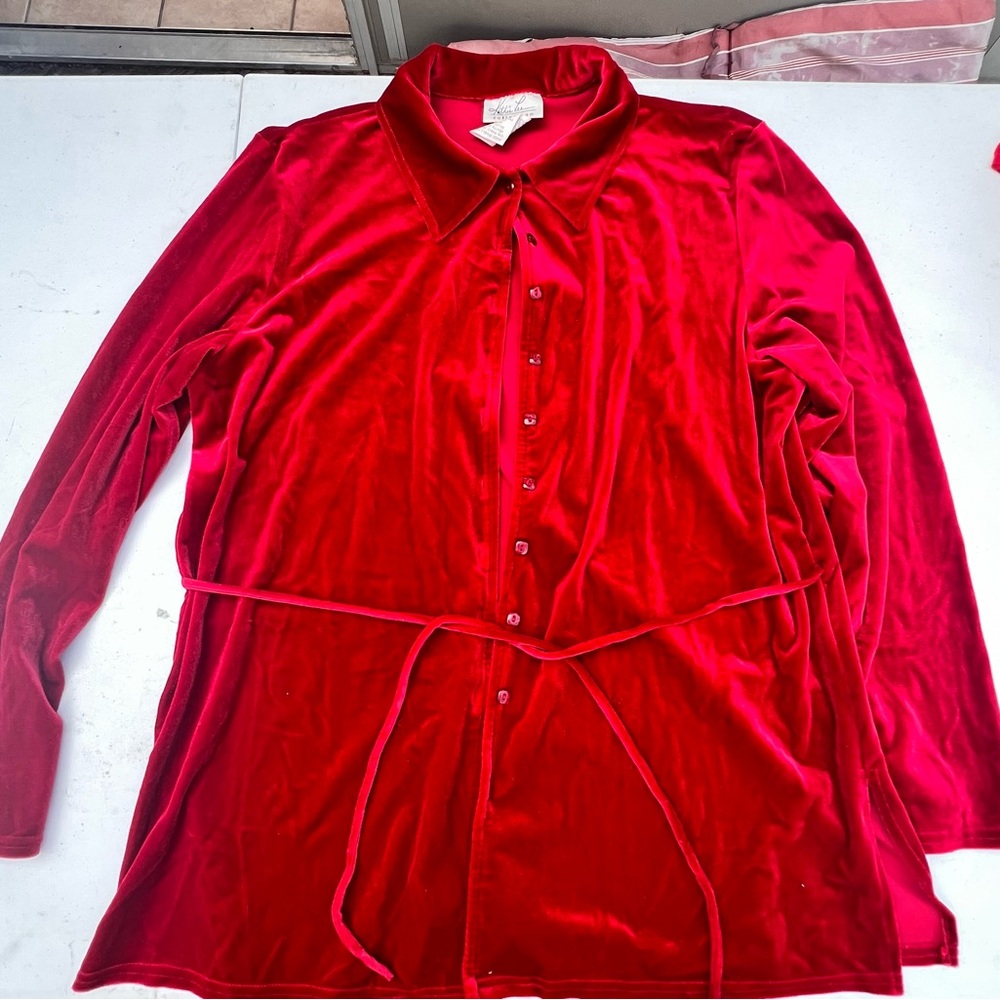 Kathie Lee Collection Rich Red Velvet Blouse